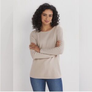 Soft Surroundings XL Cordillera sweater crewneck pearl detail beige long sleeve